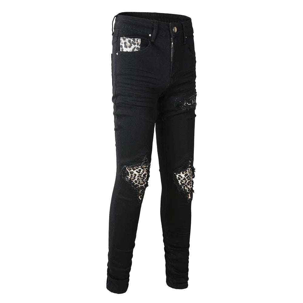 Black Leopard Print Patch Jeans