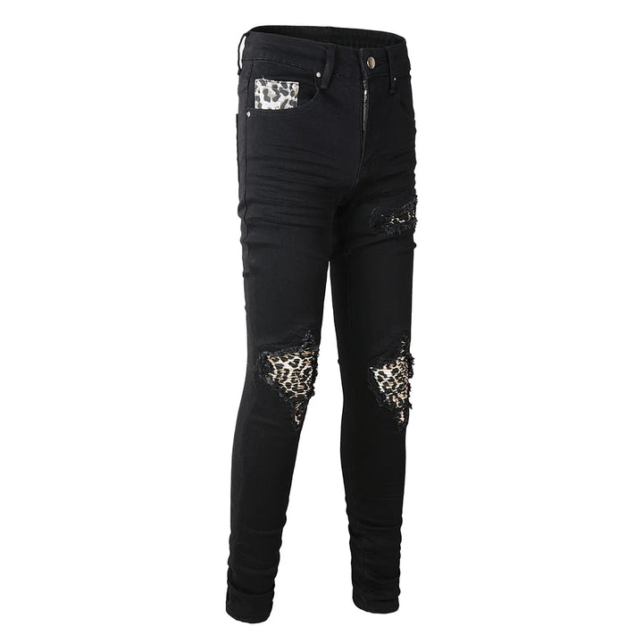Black Leopard Print Patch Jeans