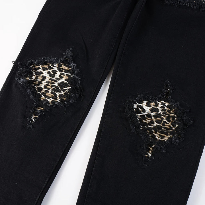 Black Leopard Print Patch Jeans