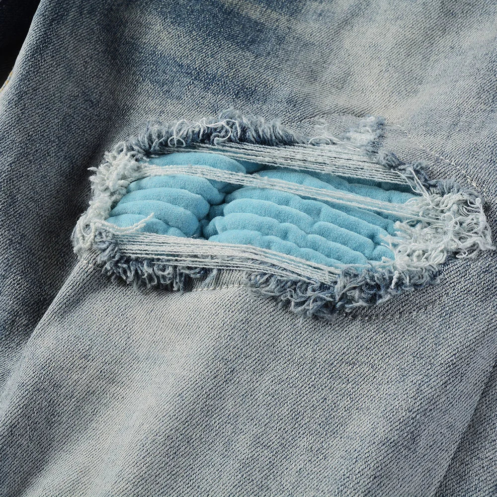● RONRON ● PATCH ROLL UP DENIM PANTS LIGHT BLUE CHECK PATCH ROLL UP DENIM PANTS LIGHT BLUE CHECK - RONRON 론론