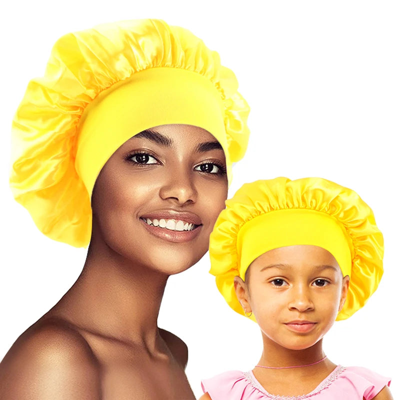 Yellow Mommy and Me Extra Wide Band Bonnet Set