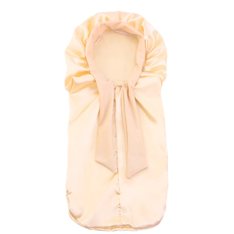 Khaki Kids Silky Long Braids Tied Bonnet
