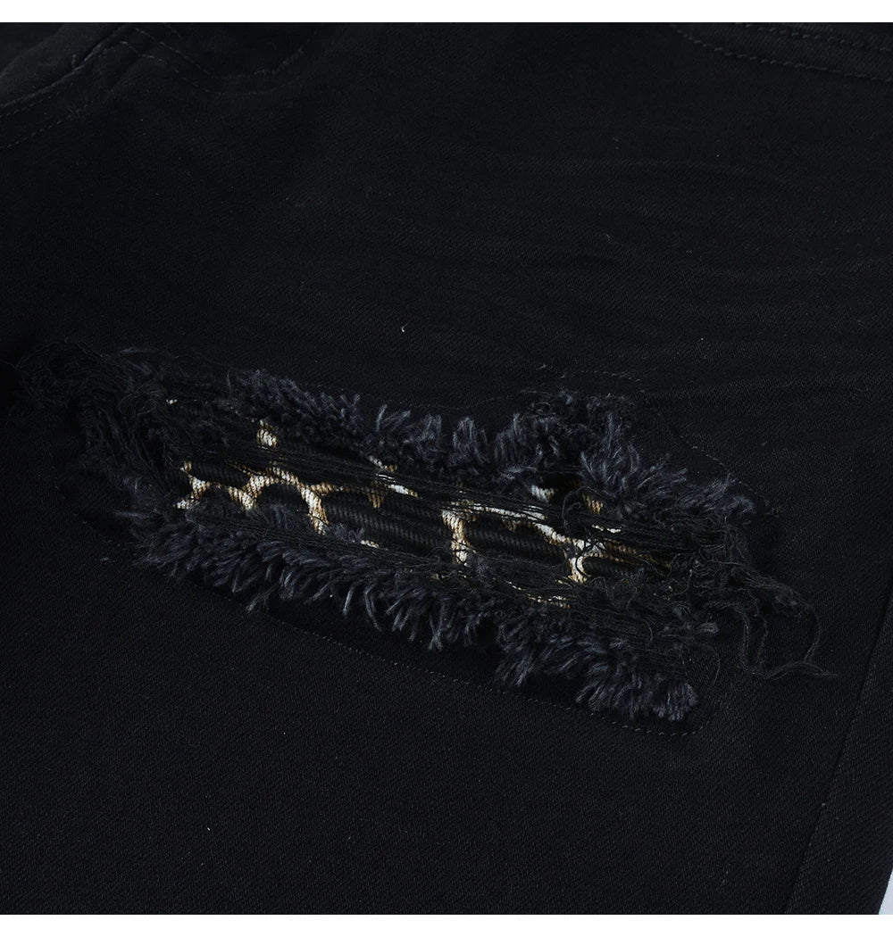 Black Leopard Print Patch Jeans