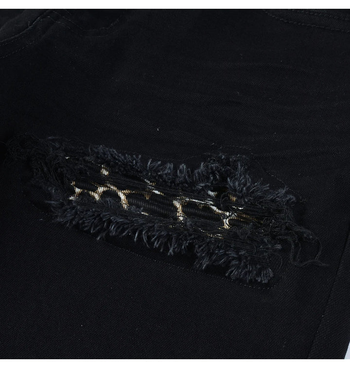 Black Leopard Print Patch Jeans