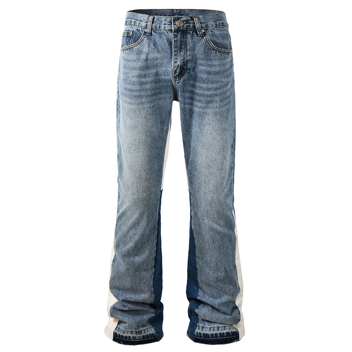 Dark Blue Spliced Panel Flared Jeans