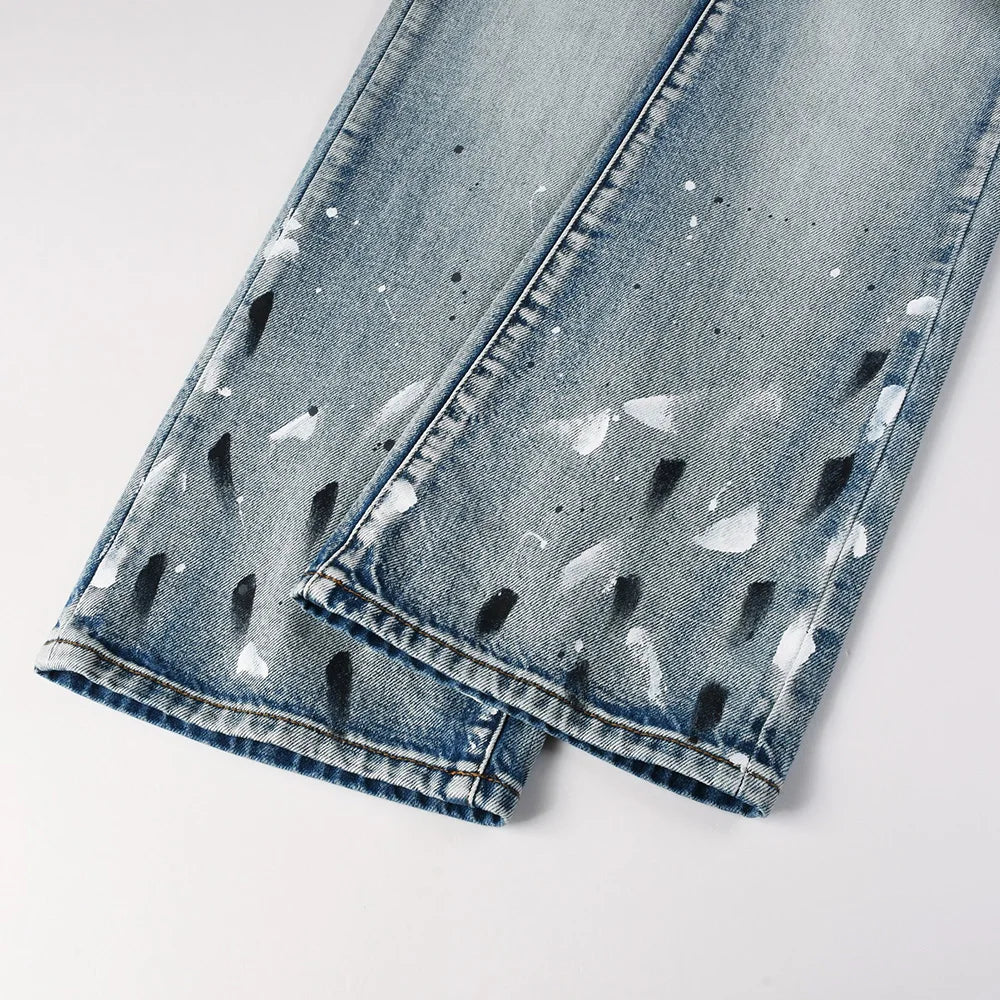 Grey Painted Distressed Bootcut Jeans