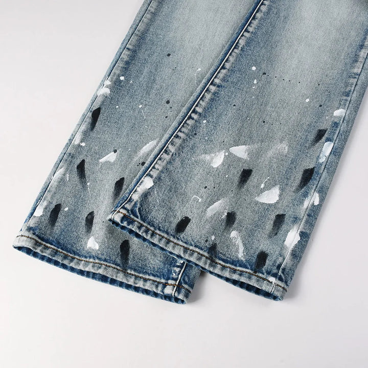 Grey Painted Distressed Bootcut Jeans