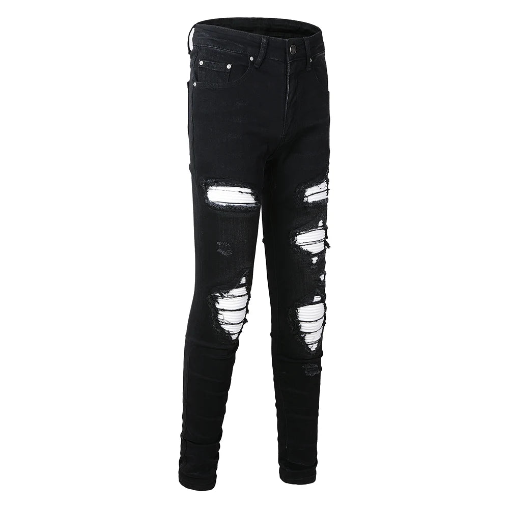 Black White Ribbed Patch Jeans