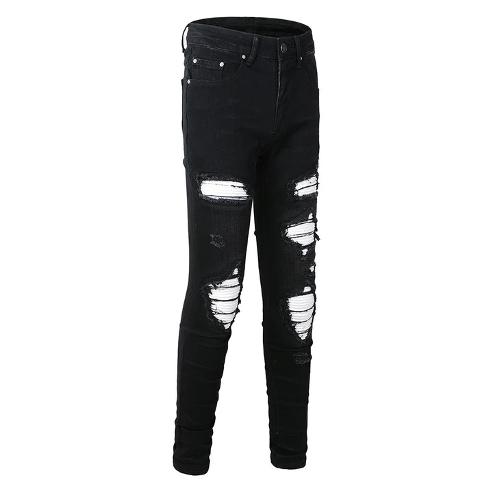 Black White Ribbed Patch Jeans