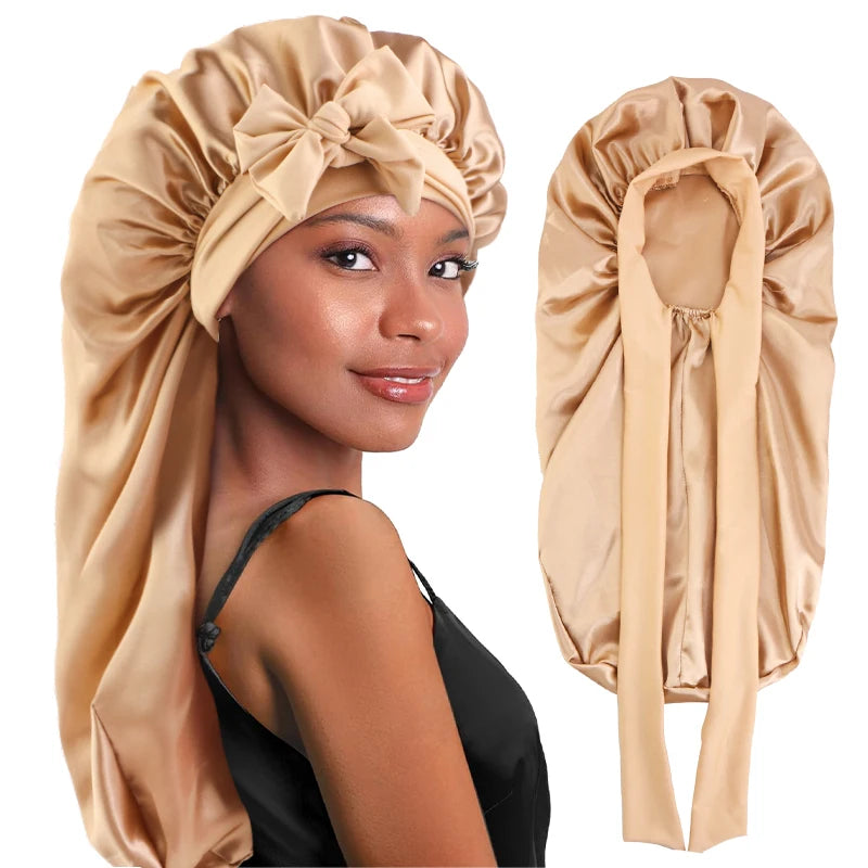 Khaki Long Silky Bonnet Dreadlock Cap