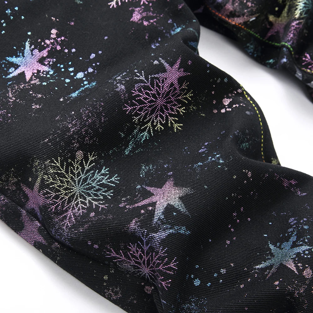 Black Multicolour Snowflake Star Print Bootcut Jeans