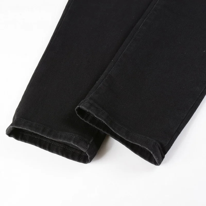 Black Leather Patch Distressed Jeans