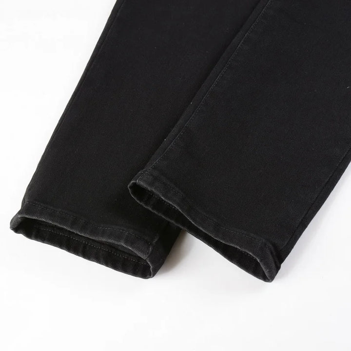 Black Leather Patch Distressed Jeans
