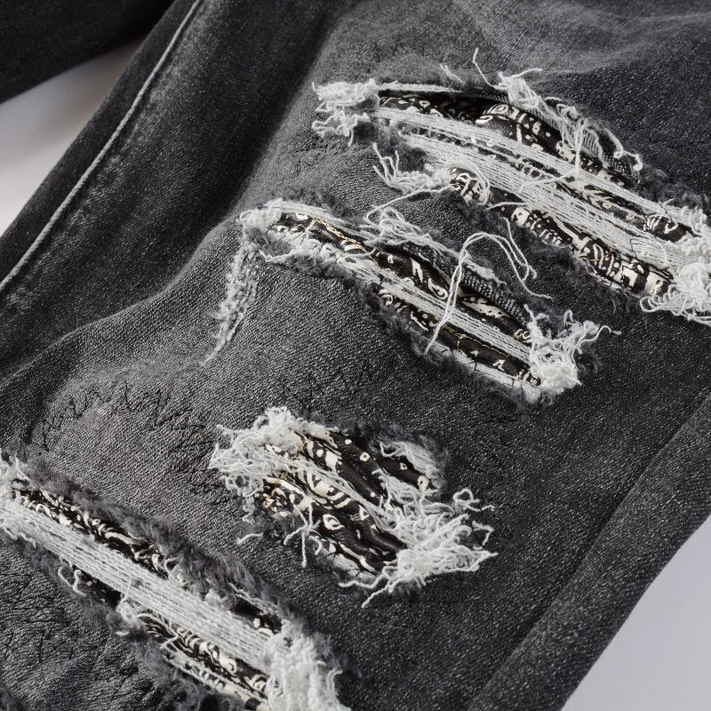 Black Bandana Patch Distressed Jeans
