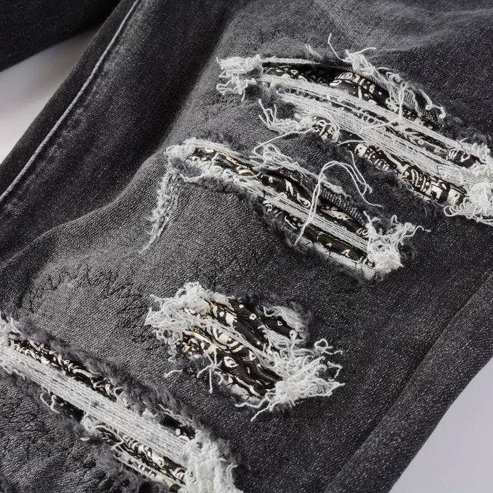 Black Bandana Patch Distressed Jeans