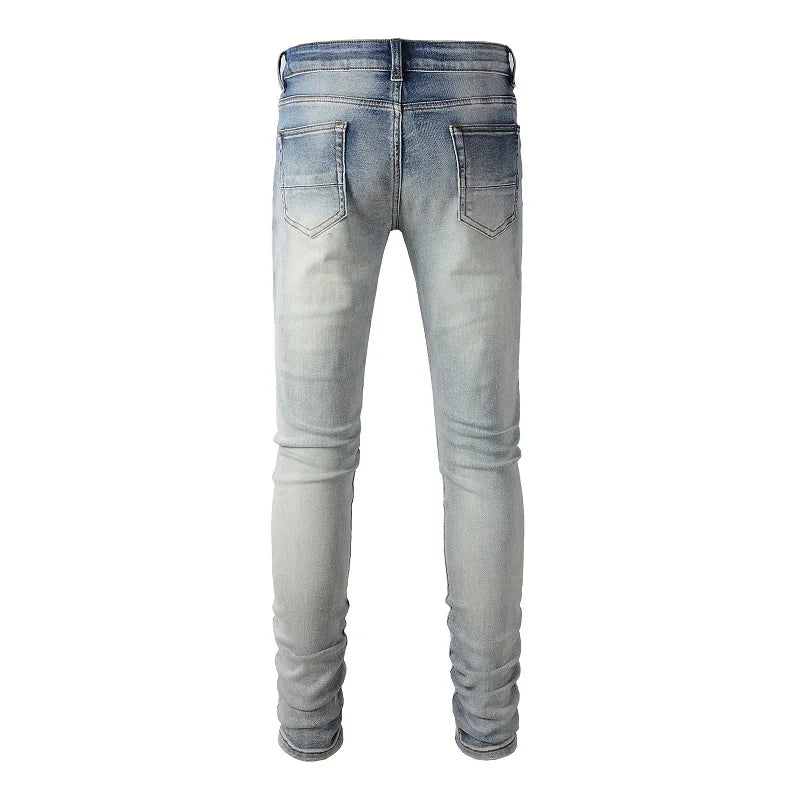 Light Blue Bandana Print Patch Distrssed Faded Jeans