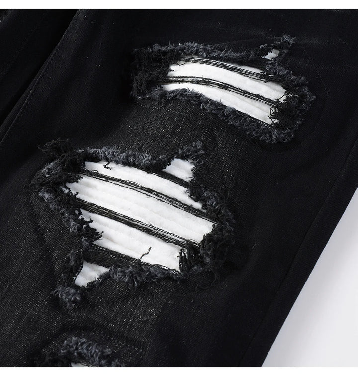 Black White Ribbed Patch Jeans