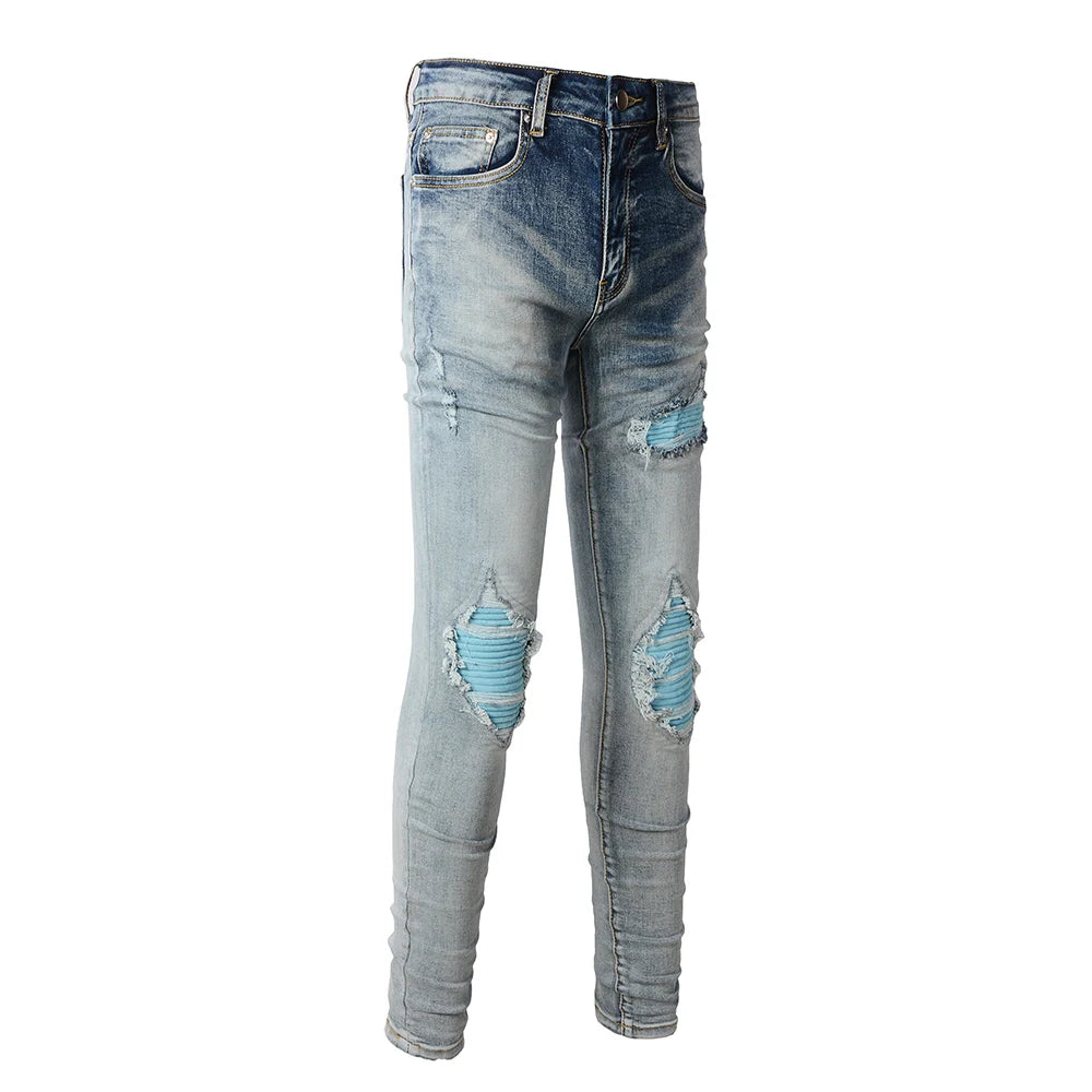 Blue Sky Blue Ribbed Patch Jeans