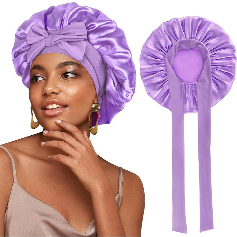Light Purple Wide Band Tied Silky Bonnet