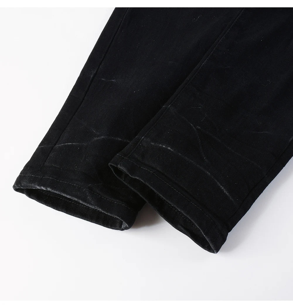 Black Sky Blue Ribbed Velvet Patch Jeans