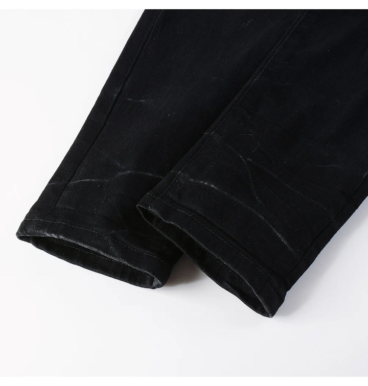 Black Sky Blue Ribbed Velvet Patch Jeans