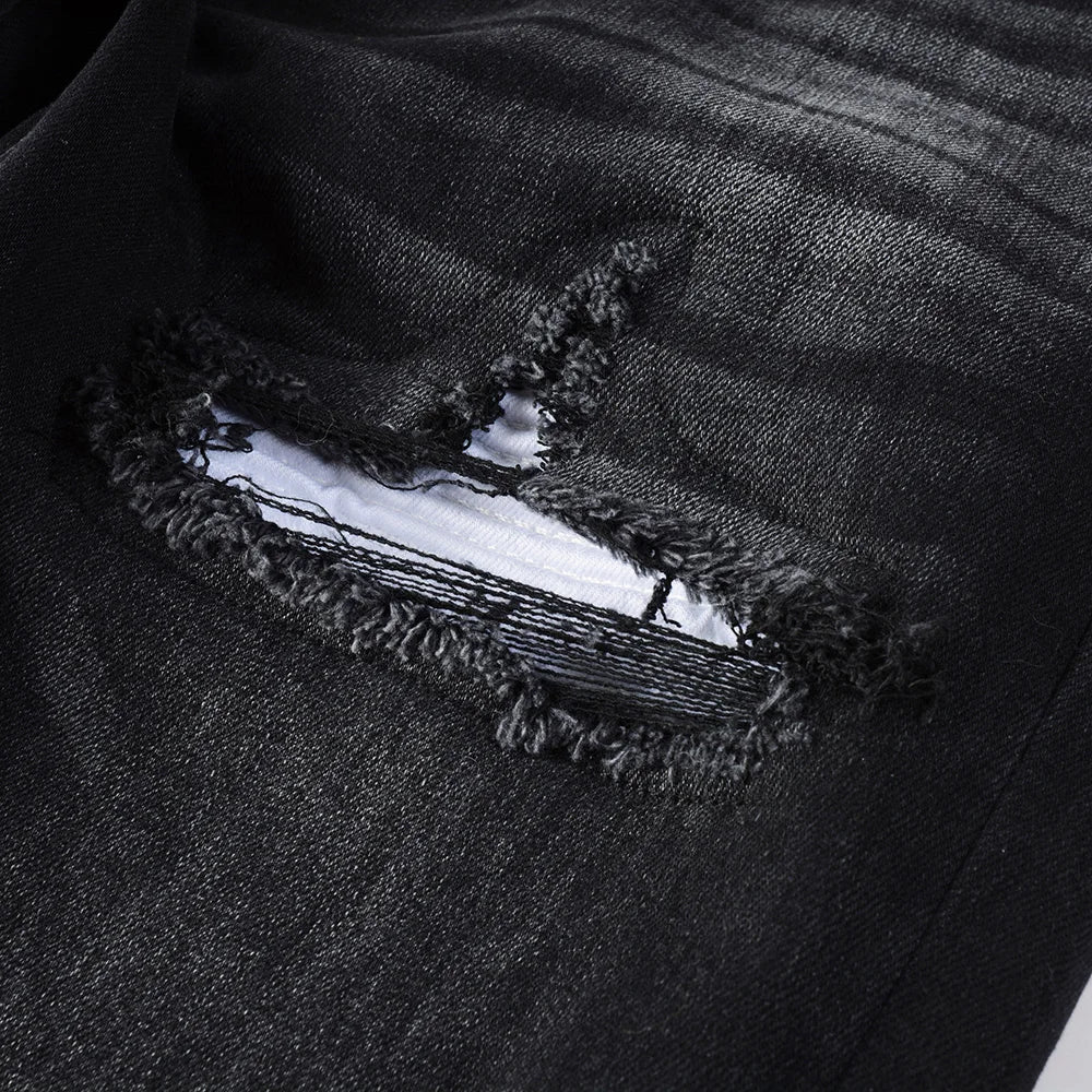 Black White Ribbed Patch Jeans