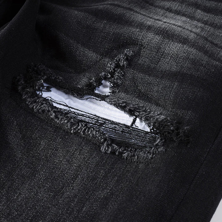 Black White Ribbed Patch Jeans