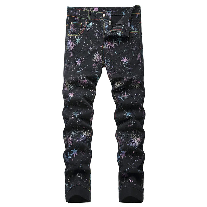 Black Multicolour Snowflake Star Print Bootcut Jeans