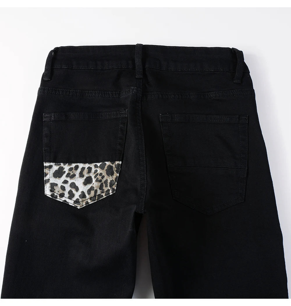 Black Leopard Print Patch Jeans