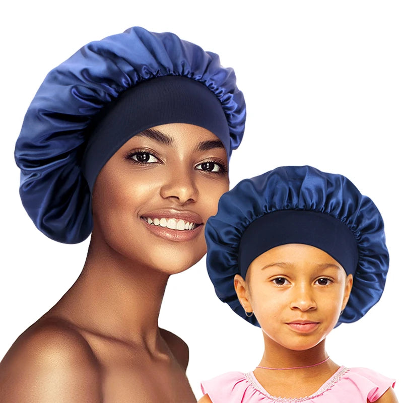 Navy Blue Mommy and Me Extra Wide Band Bonnet Set