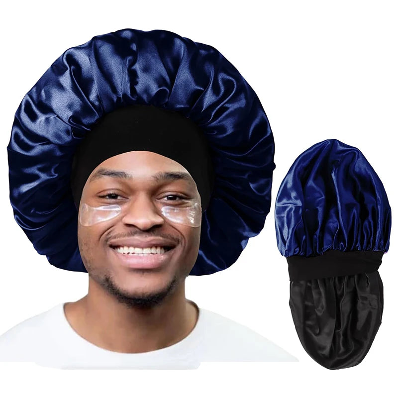 Navy Blue Extra Large Double Layer Wider Band Silky Bonnet