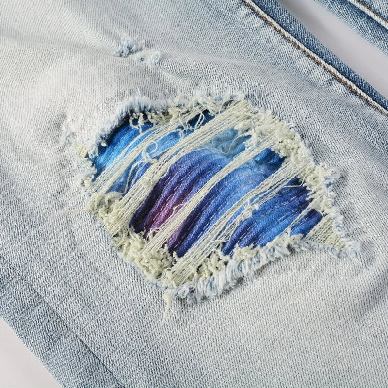 Blue Purple Gradient Patch Jeans