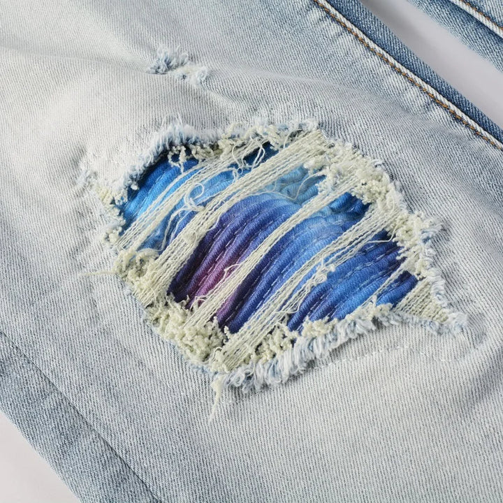 Blue Purple Gradient Patch Jeans
