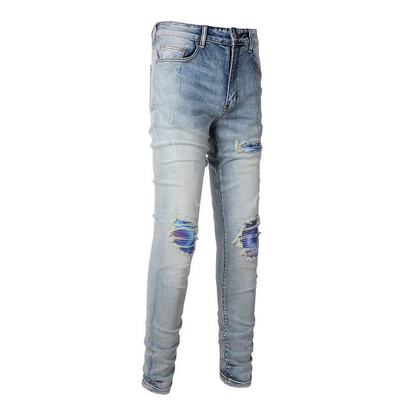 Blue Purple Gradient Patch Jeans