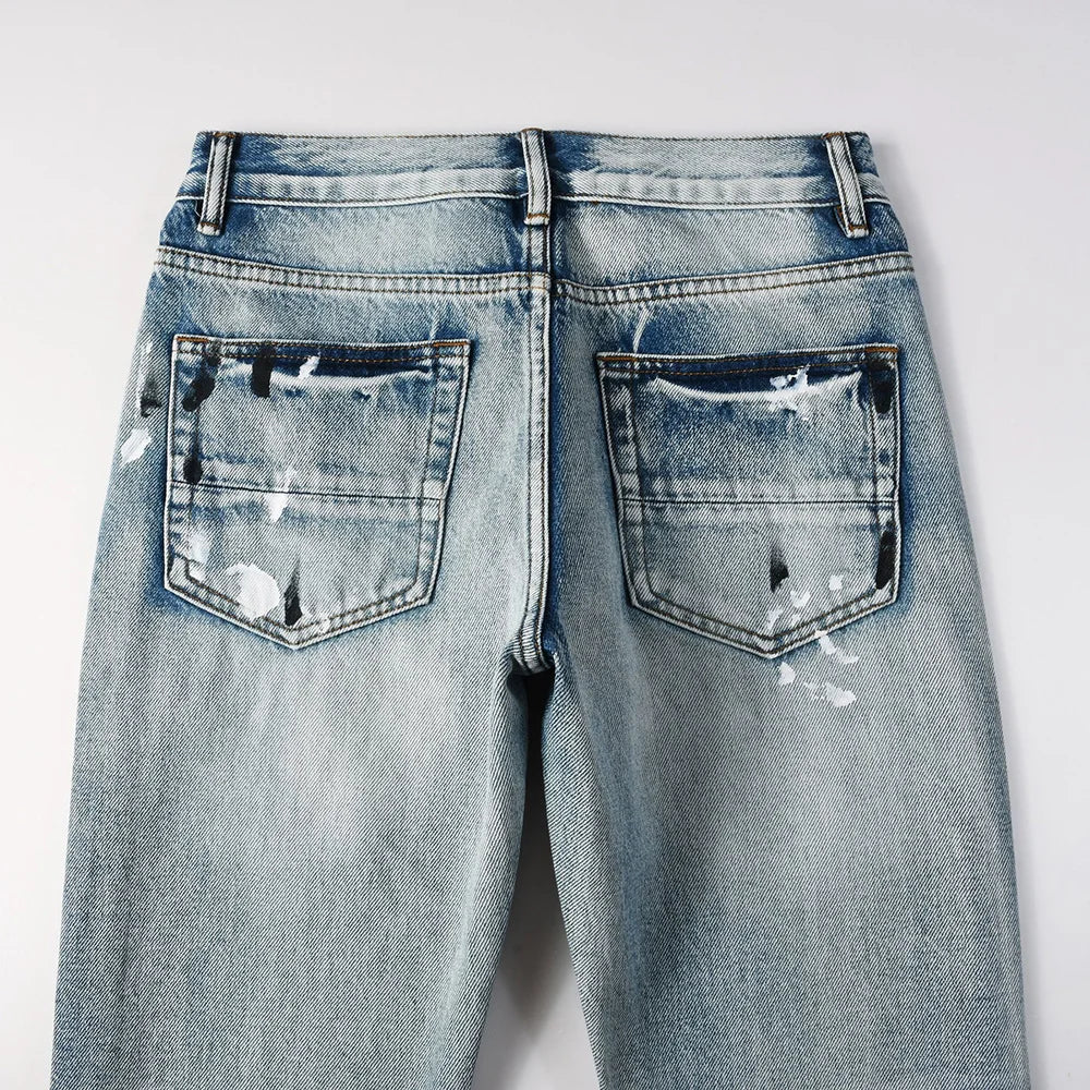Grey Painted Distressed Bootcut Jeans