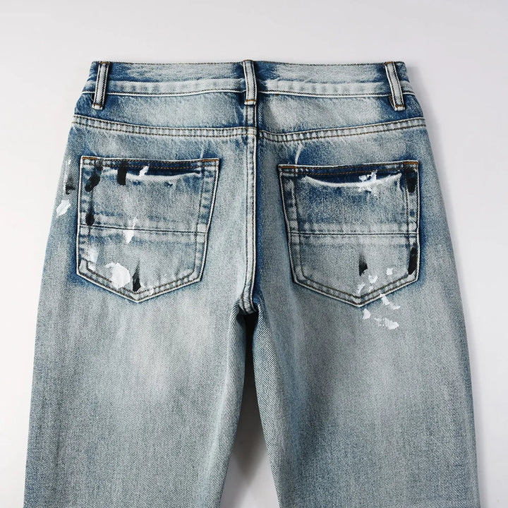 Grey Painted Distressed Bootcut Jeans