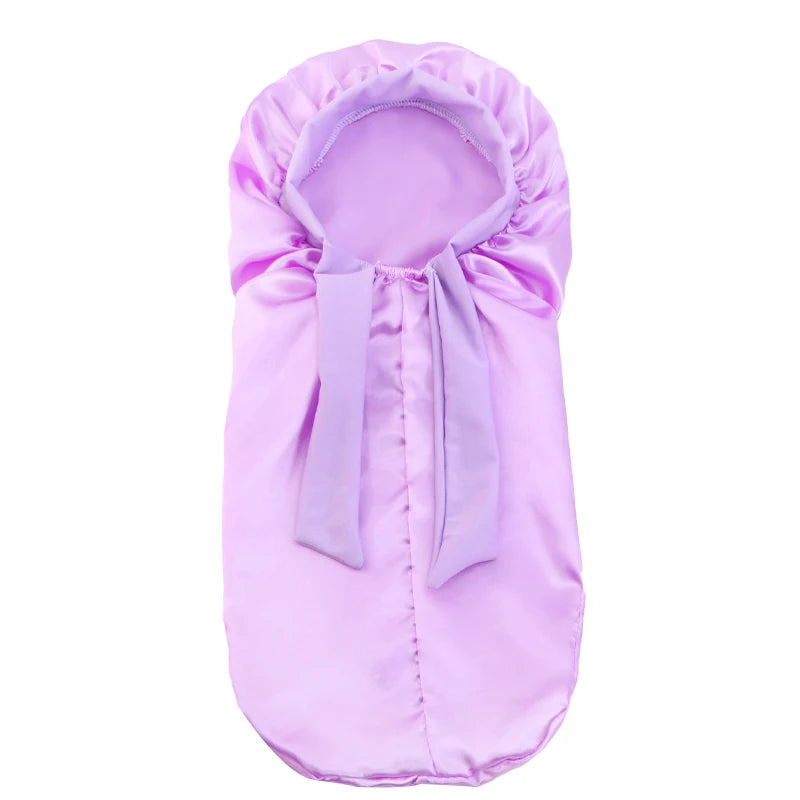 Light Purple Kids Silky Long Braids Tied Bonnet