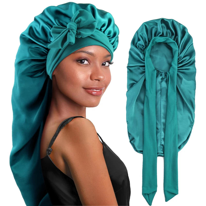 Teal Long Silky Bonnet Dreadlock Cap