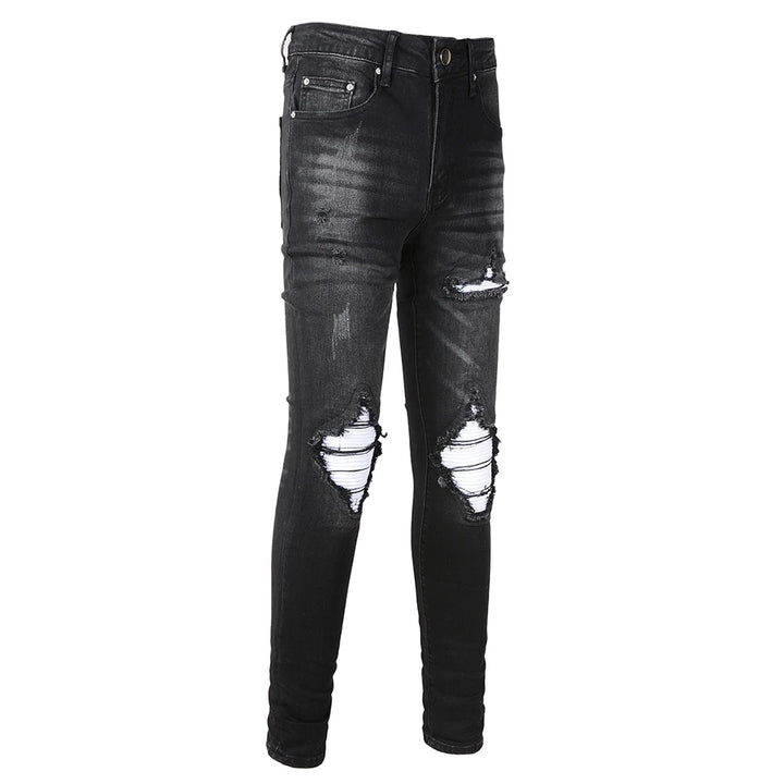 Black White Ribbed Patch Jeans