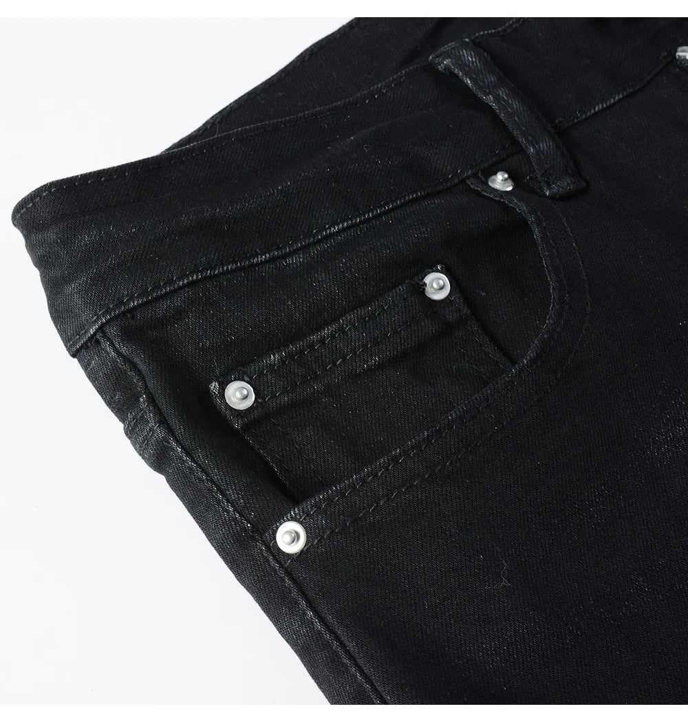 Black White Ribbed Patch Jeans