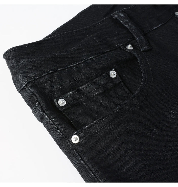 Black White Ribbed Patch Jeans