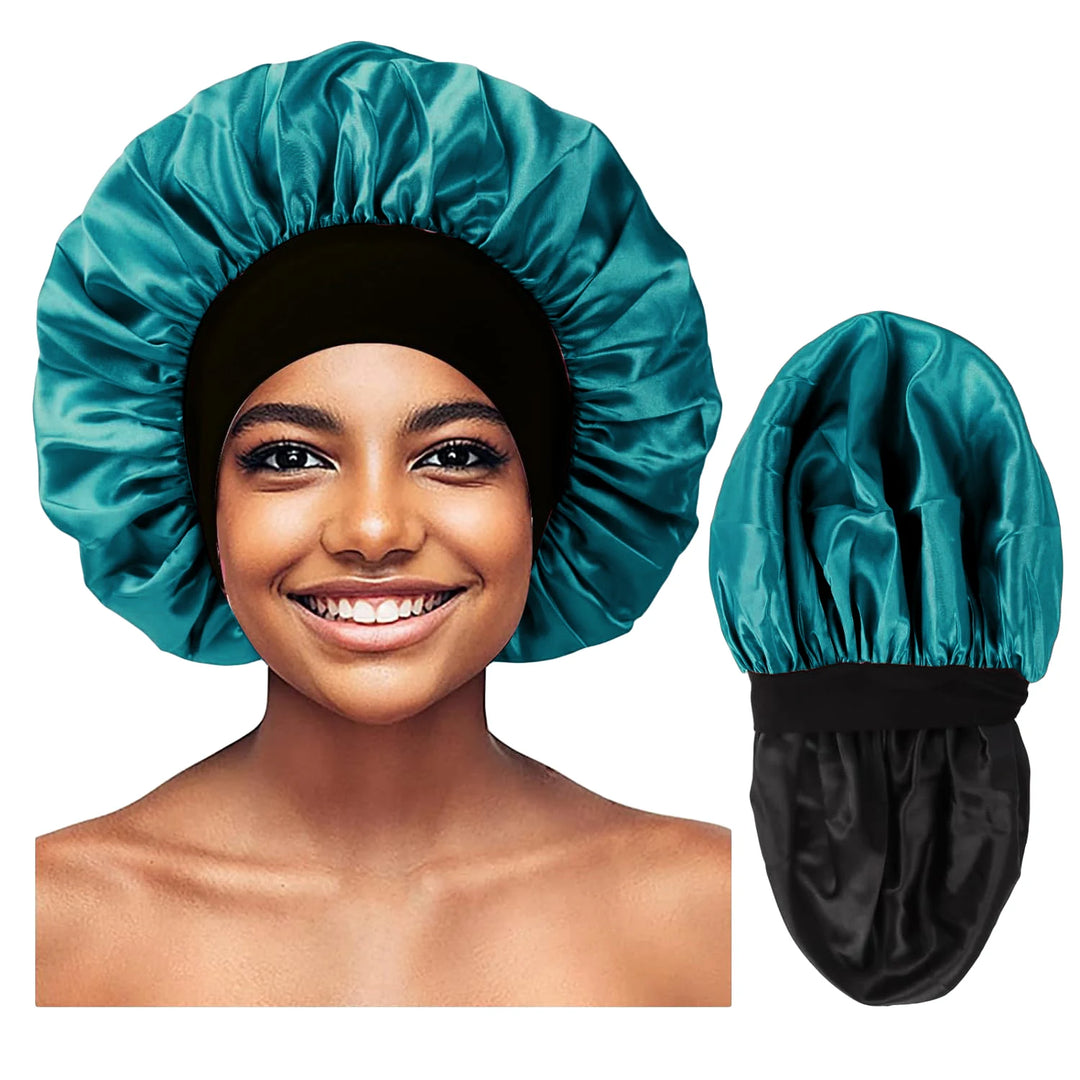 Teal Extra Large Double Layer Wider Band Silky Bonnet
