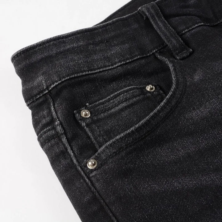 Black Red Crystal Paint Splatter Distessed Jeans