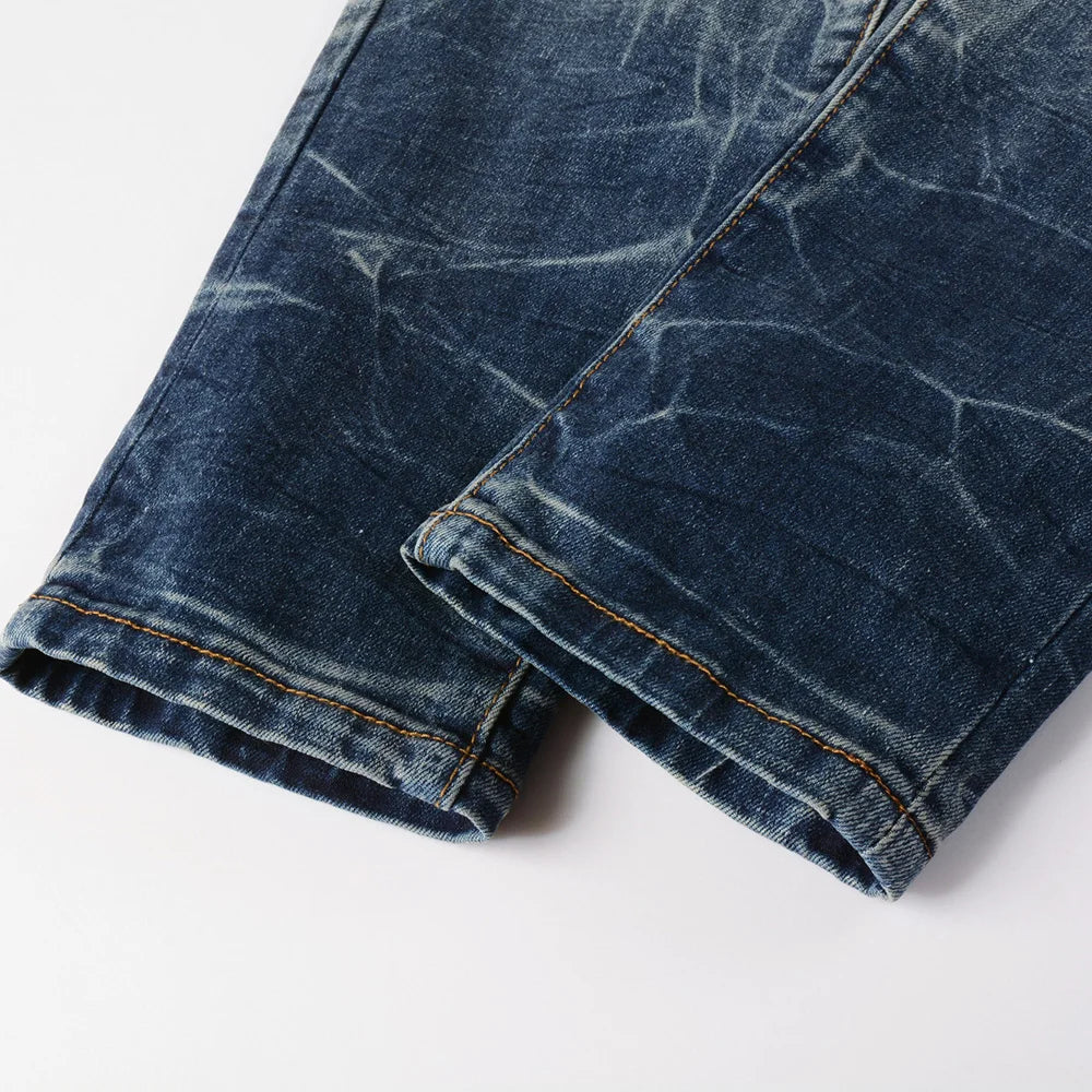 Blue Black Crystal Patchwork Dye Jeans