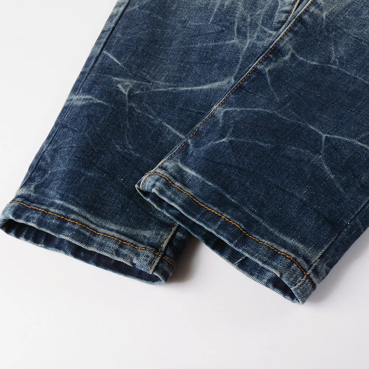 Blue Black Crystal Patchwork Dye Jeans