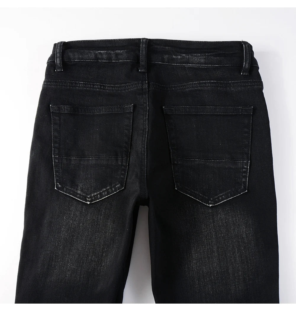 Black Sky Blue Ribbed Velvet Patch Jeans