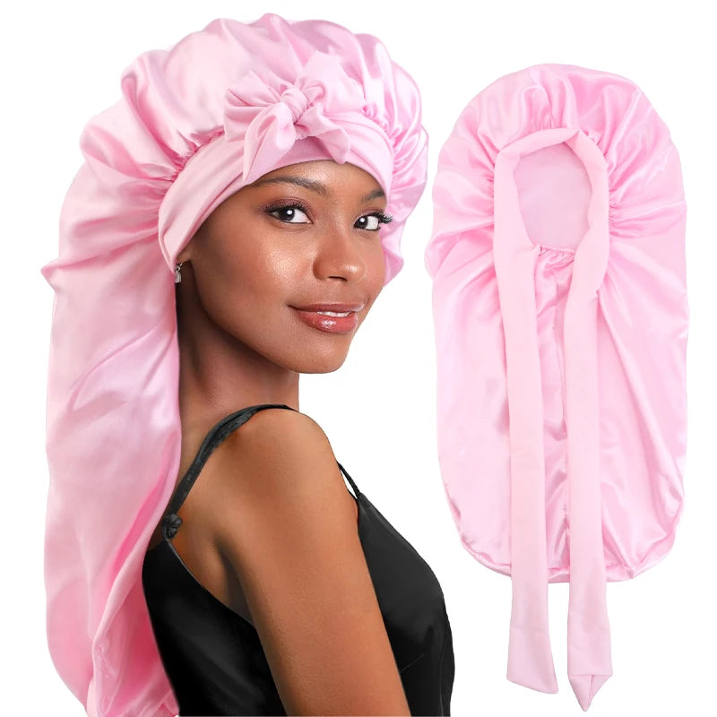 Pink Long Silky Bonnet Dreadlock Cap