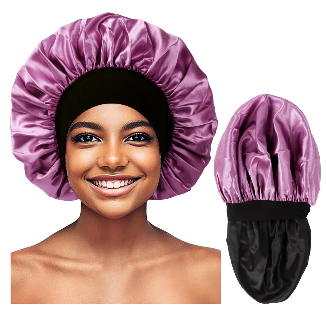 Dark Pink Extra Large Double Layer Wider Band Silky Bonnet