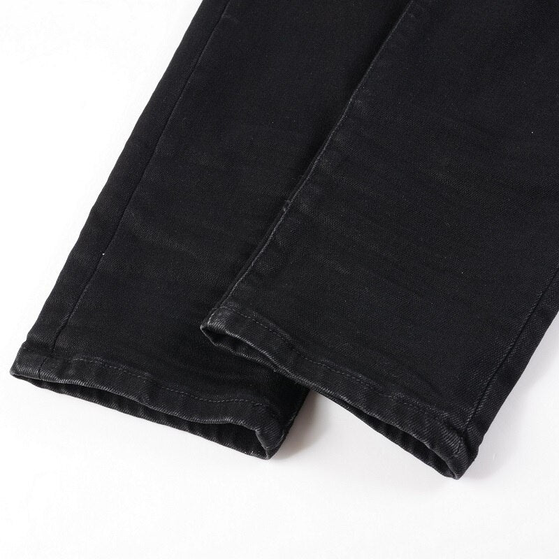 Black Stretch Knee Hole Jeans