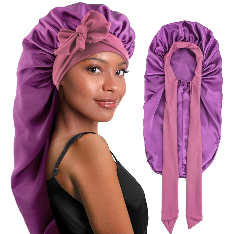 Purple Long Silky Bonnet Dreadlock Cap